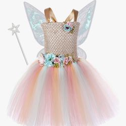  Tutu Dreams Long Train Fairy Princess Dress  for Girls with Wings Set Birthday Party size 5/6