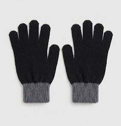 Black Knit Gloves with Gray Cuffs