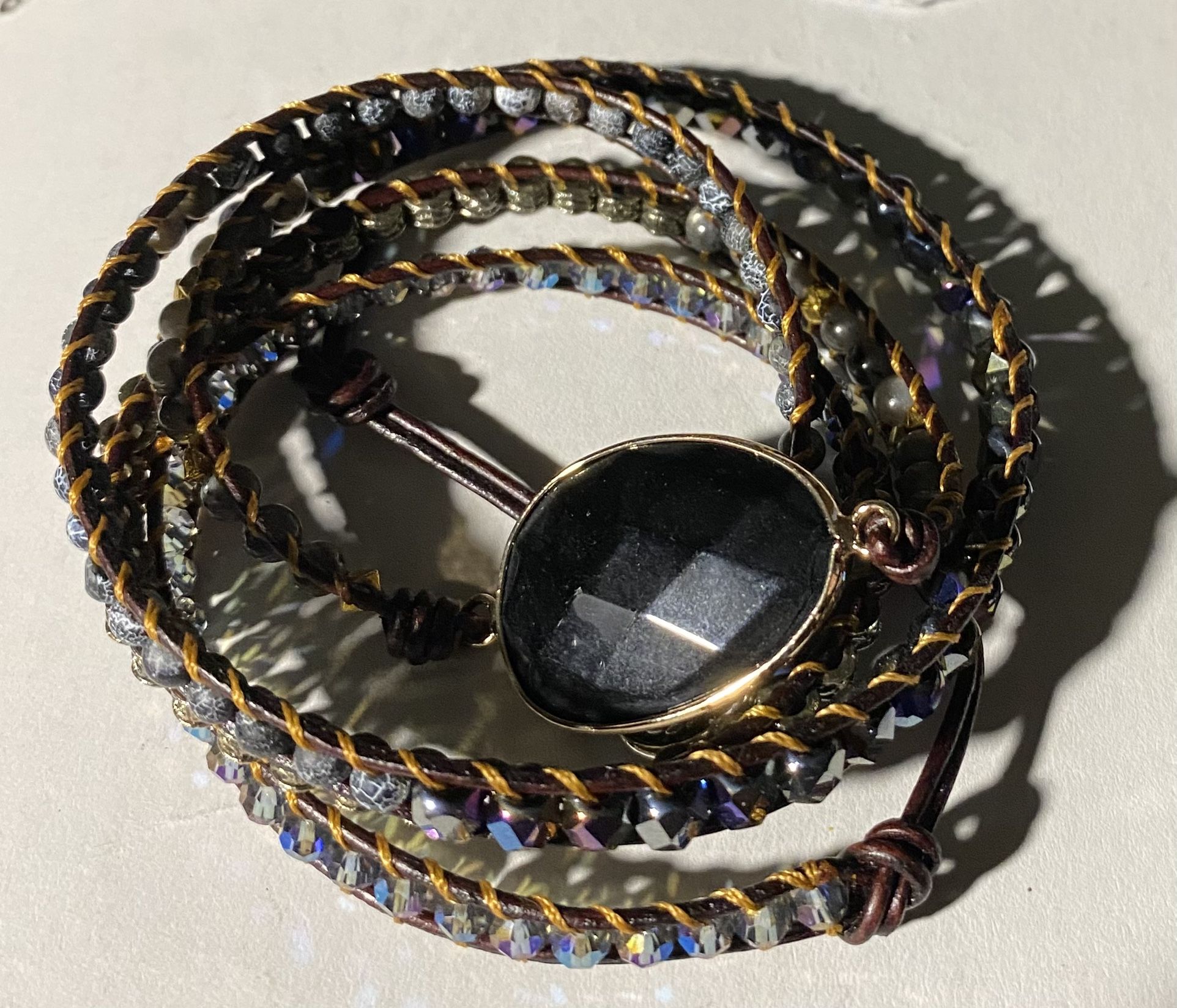 Boho Leather Onyx Wrap Bracelet
