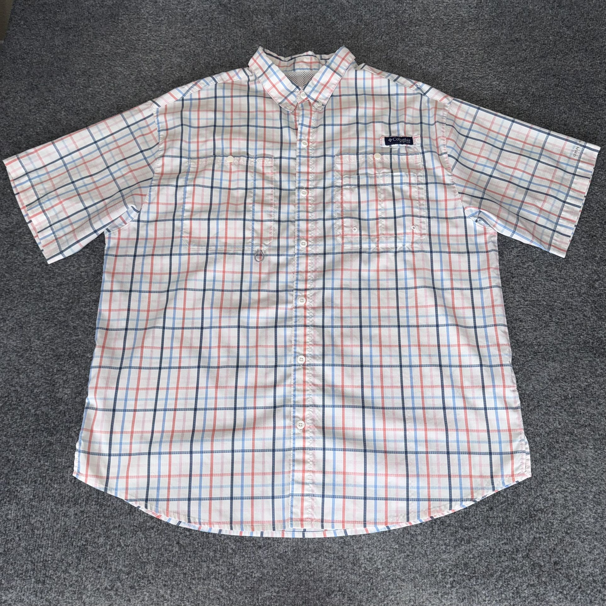 Columbia PFG Fishing Shirt Mens XL Plaid Short Sleeve Omni Shade Outdoor Casual