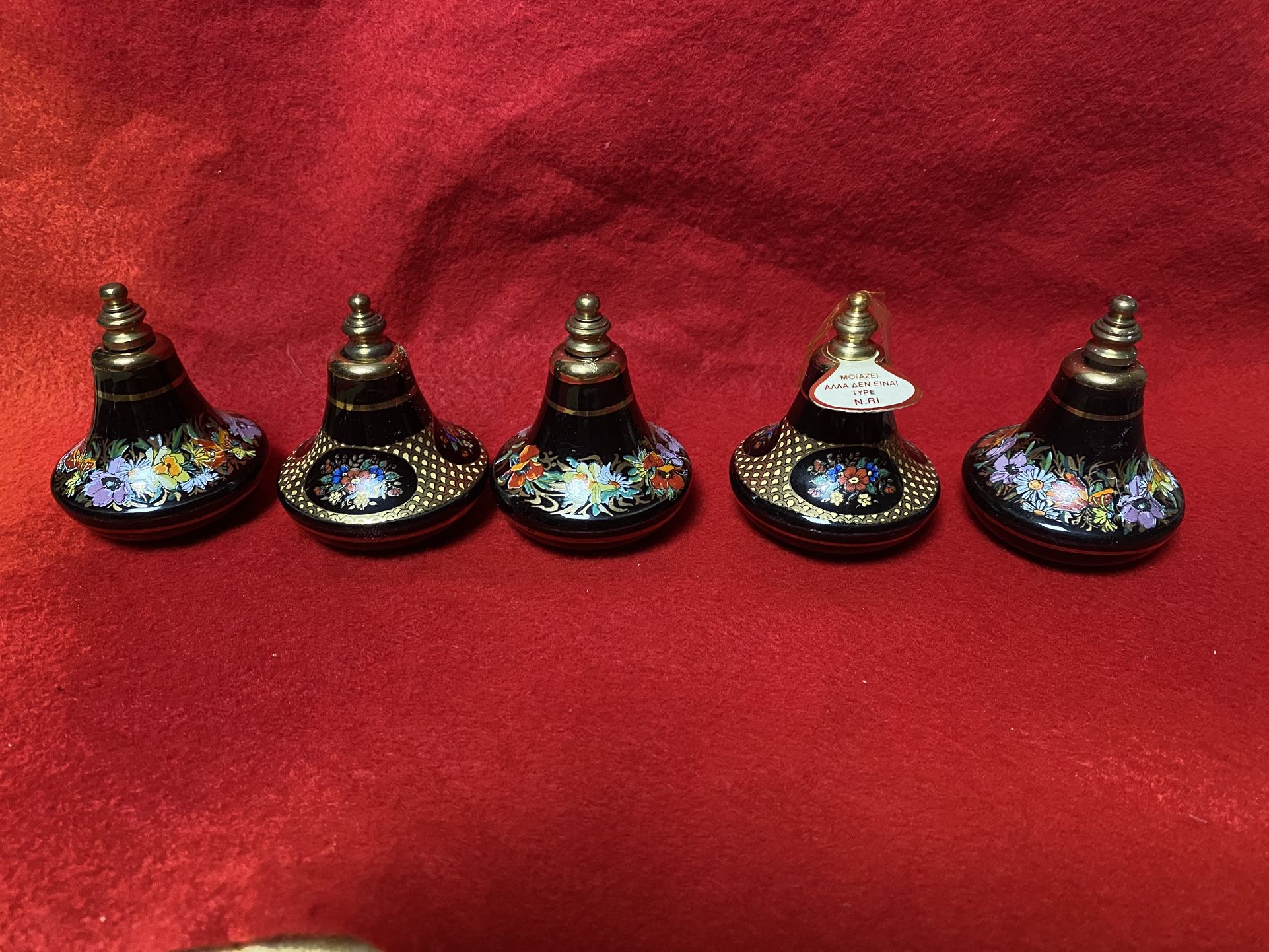 Set of 5 3 Inch Oil/Perfume Set Made In Greece 24k Gold Ceramic Vase Collectible (read description) (2 sets available)
