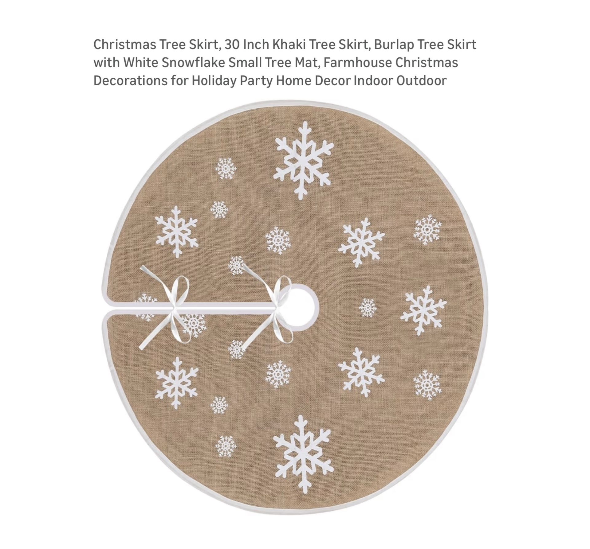 Brand new Christmas Tree Skirt, 30 Inch Khaki Tree Skirt, Burlap Tree Skirt with White Snowflake Small Tree Mat, Farmhouse Christmas Decorations for H
