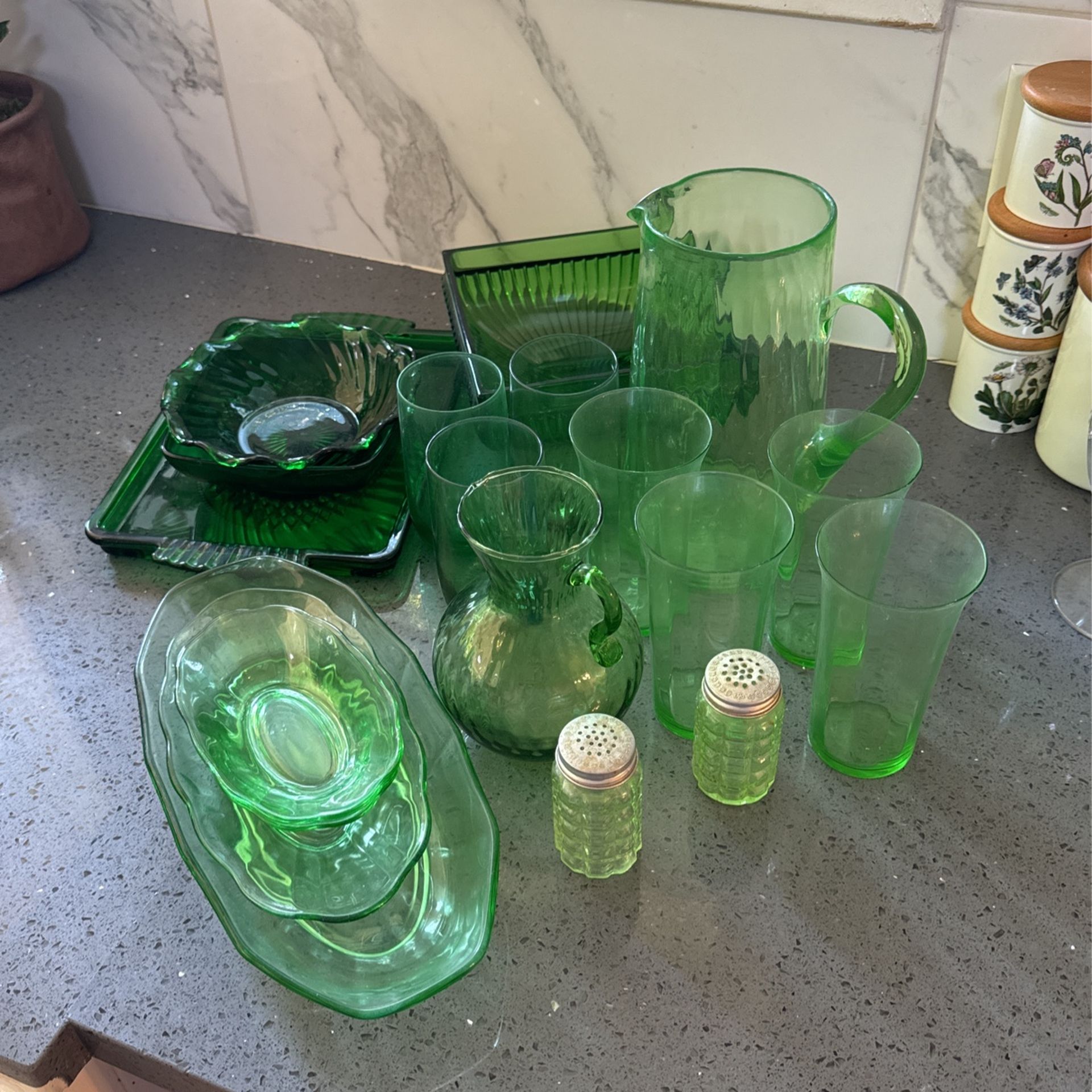 Antique Vintage Green Glass Variety