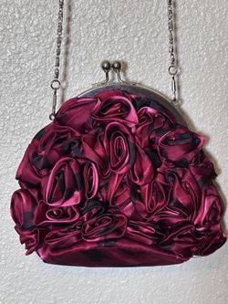 Clutch Purse Deep Red And Black Floral Print