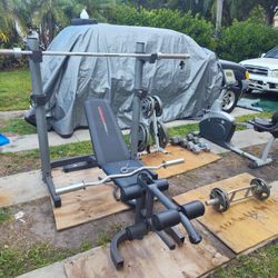 Squat And bench (Welder Strong) 390 Pounds Weights Excluding Olympic Bar  And bicep  Curl Bars For Total Of 100 Extra Pounds 