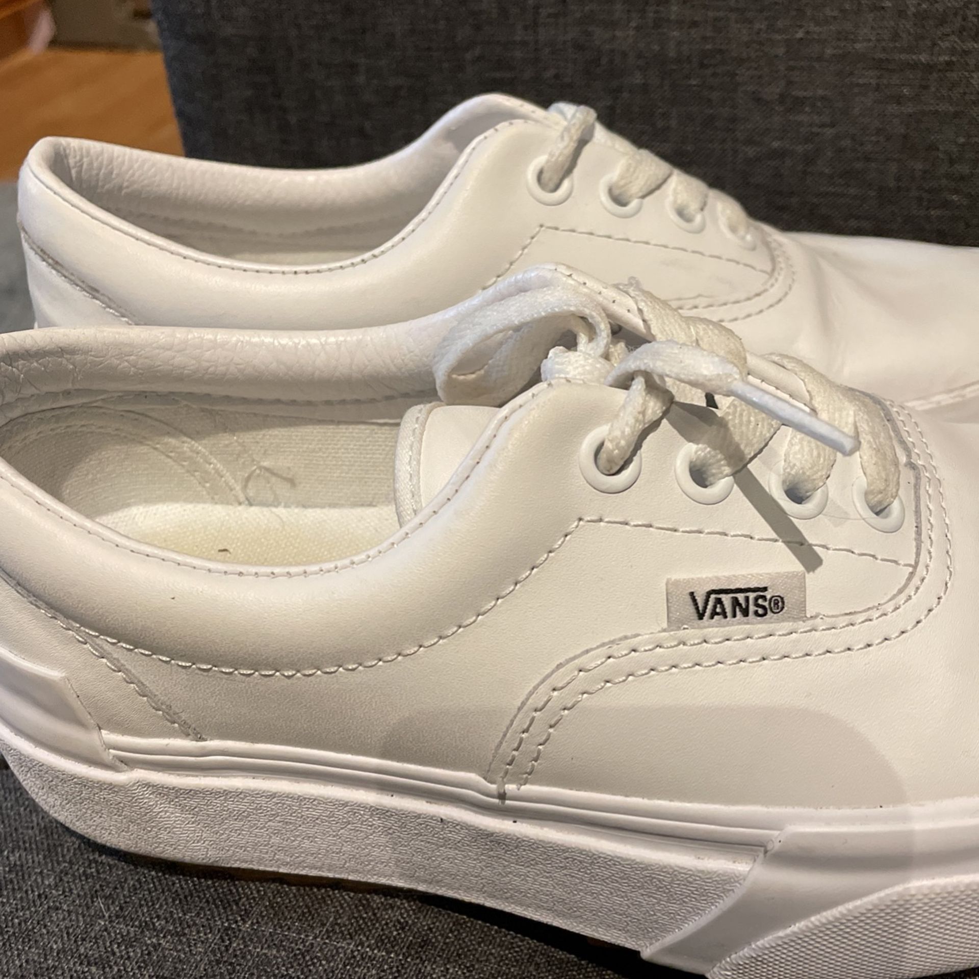 White Leather Platform Vans Size 6 Womans