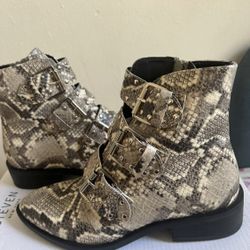 Steven New York Snake Print Buckle Boots