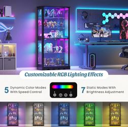 Cabinet with Glass Doors, RGB Lights for Collectibles