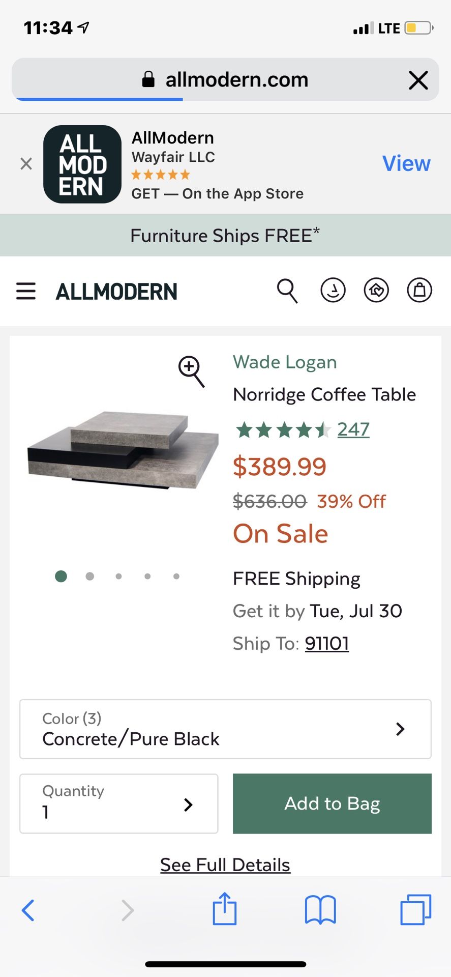 Black and Gray Coffee Table