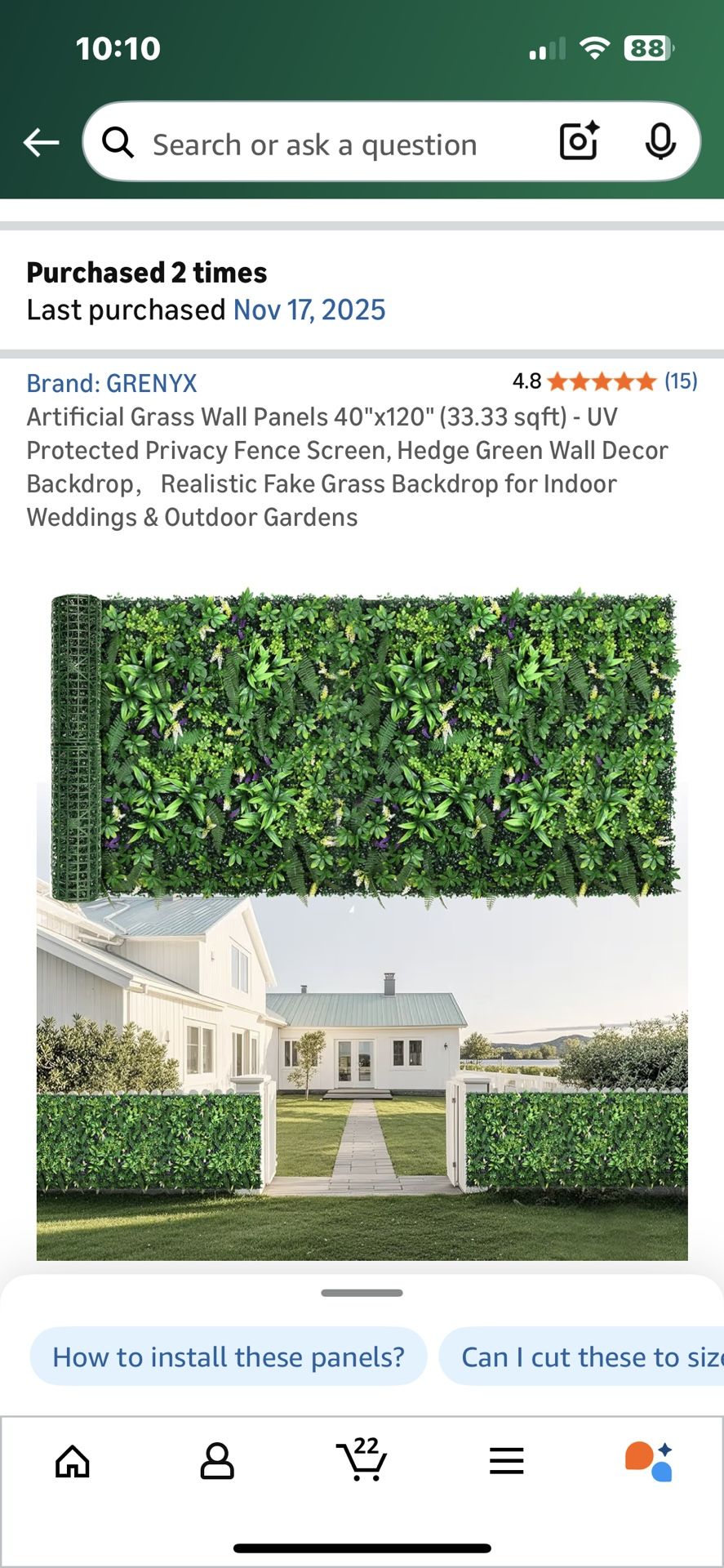 Artificial grass wall panels