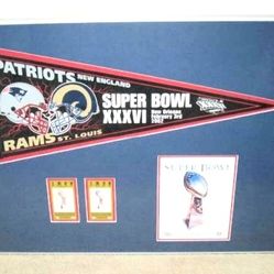 SUPER BOWL XXXVI PATRIOTS VS RAMS LARGE FRAMED DISPLAY