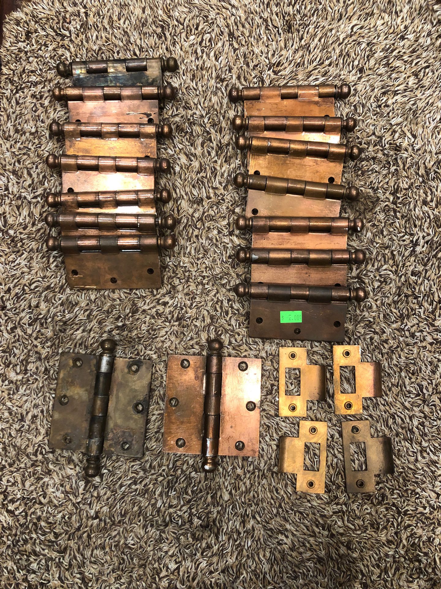 16 real vintage copper hinges and 4 door pieces