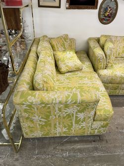 Vintage Yellow Lime Green Sofa Couch And Loveseat 