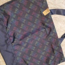 Victoria's Secret PINK Large Beach Tote Bag  Black Weekender Rainbow Logo