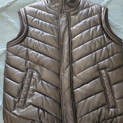 Black Leather Puffer Vest 