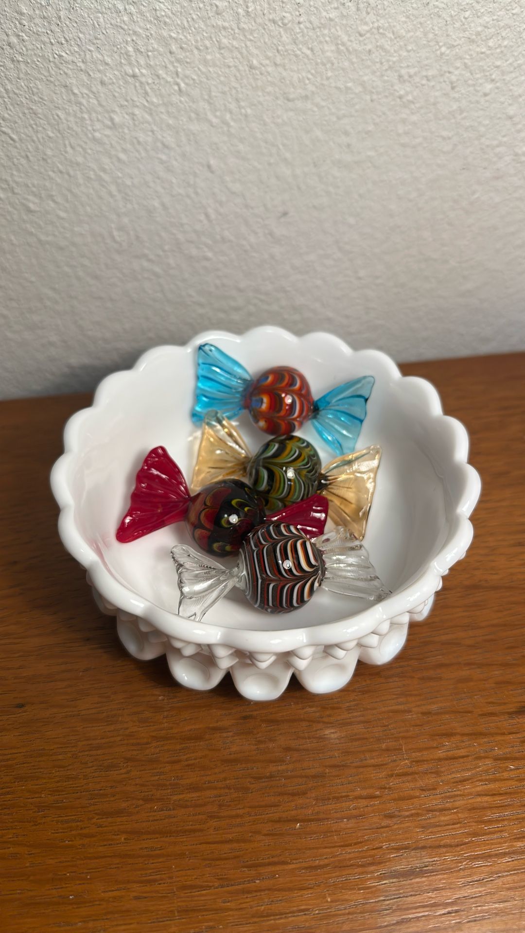 Glass Art Candy ( Murano In Vintage Hobnail Candy Dish
