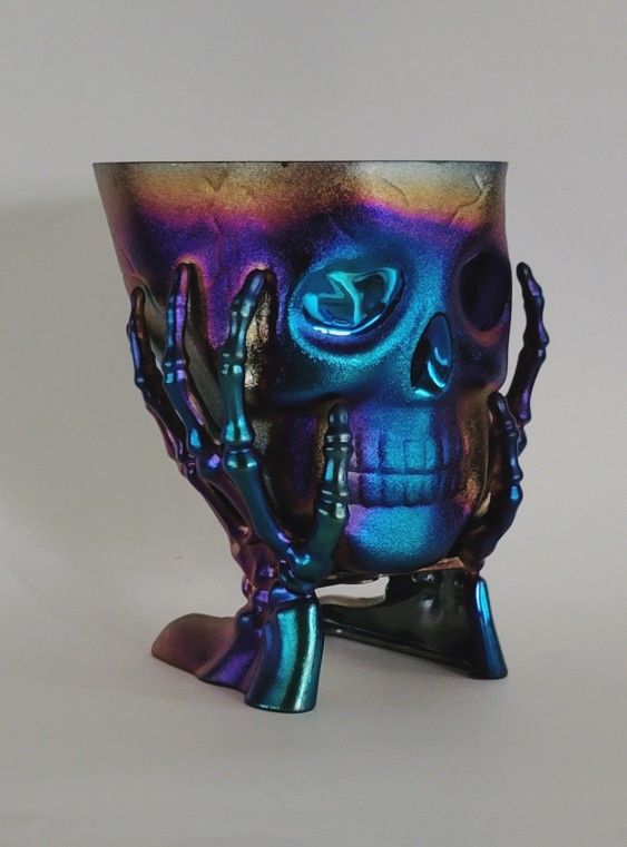 Halloween Iridescent Candy Bowl Skull In Hands