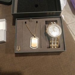 Bulova Men's Watch And Necklace 