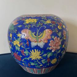 Vintage Large Chinese Blue Butterfly Vase | Chinoiserie