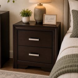Dark Brown 2-Drawer Nightstand