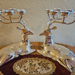 Christmas Deer Candle Holders Pair