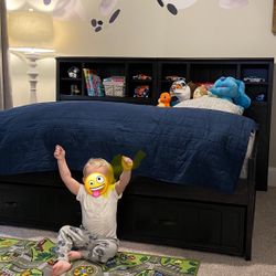 Full size bed w/ Trundle + bookcases - $325