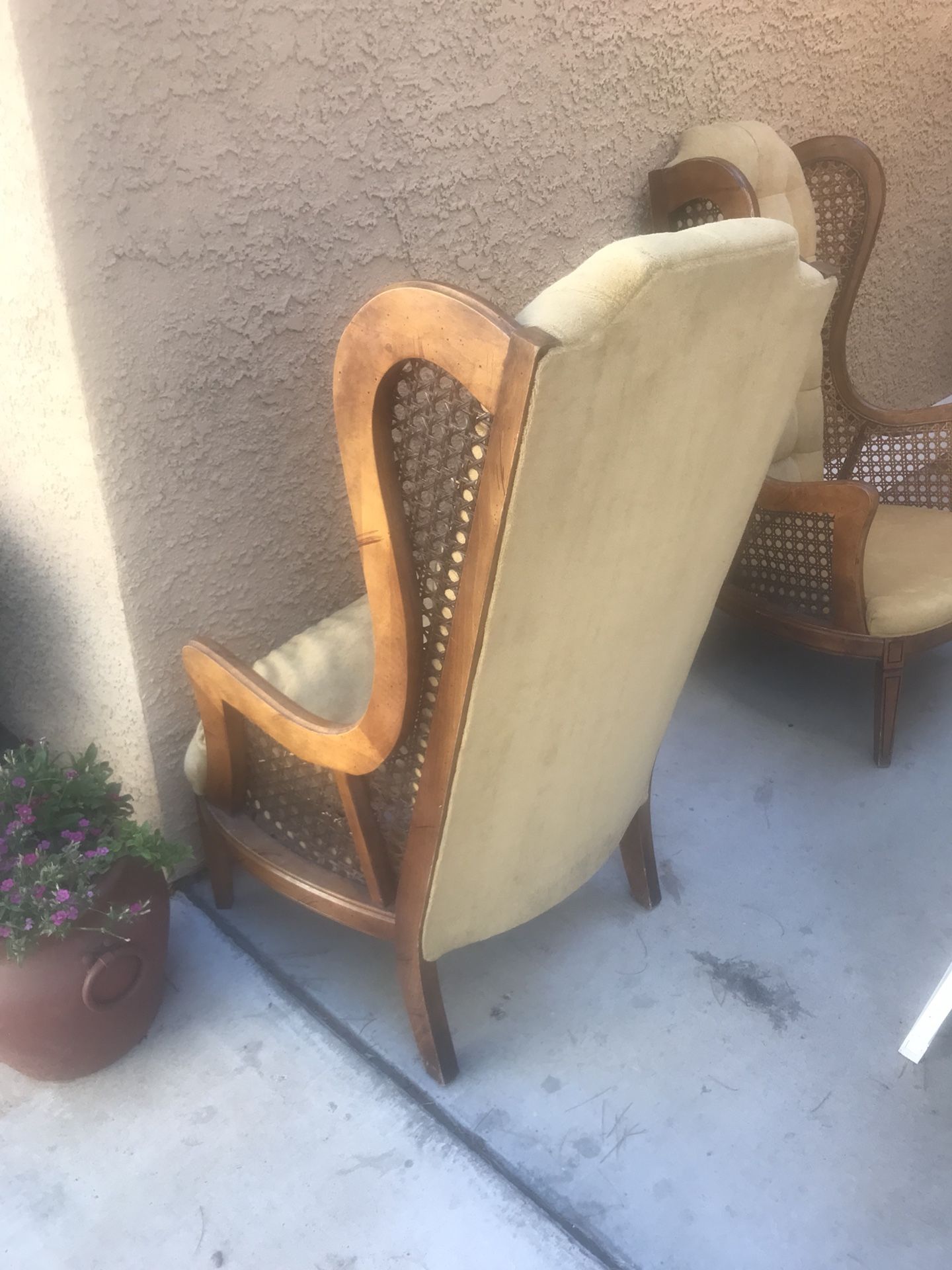 Vintage lewittes velvet tuft cane wingback chair
