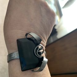 Stainless Steel Fork Cuff With Polished Stone.  Non Responsive People Will Ge Blocked!