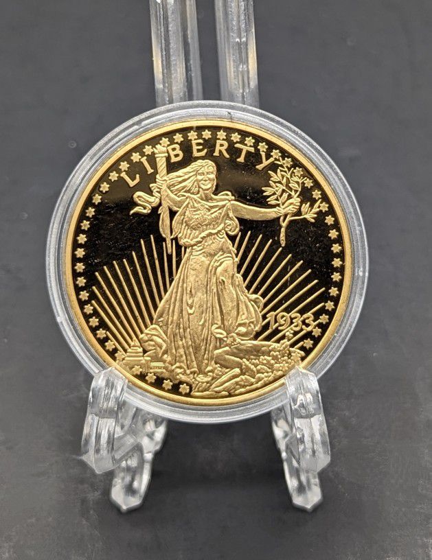  USA PROOF  20 DOLLARS 1933 GOLD PLATED 40 mm COA.