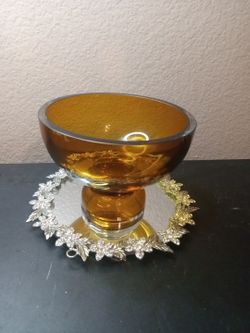 EXQUISITE Waterford Amber Crystal 6" Pedestal Bowl

