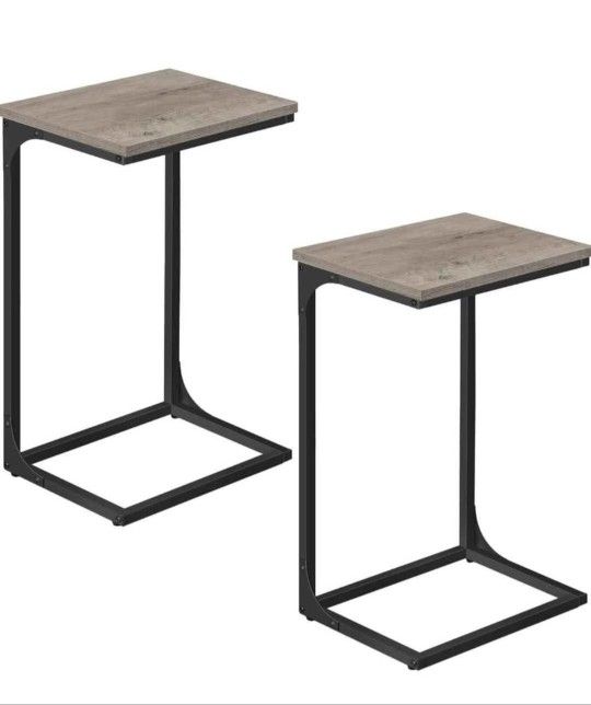 C-Shaped End Table Set, Side Table for Sofa, Couch with Metal Frame
