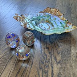 Hand-Blown Art Glass Bowl & Paperweight Set
