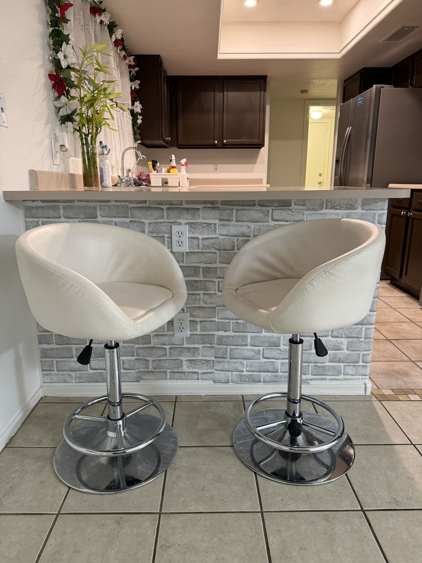 Pair of Beige Adjustable Height Bat Stools