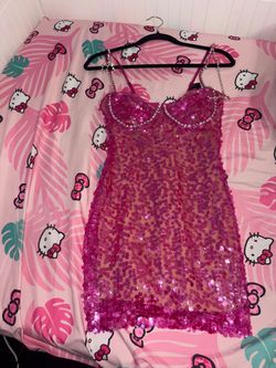 Pink mermaid kisses sequin mini dress, brand: fashion nova,  size: xs