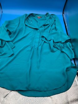 Vince Camuto Teal Solid V-neck mid sleeve M