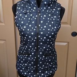 Route 66 Navy Vest with Hearts Faux Lined Hood Size S
