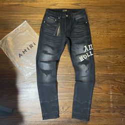Amiri Hollywood Logo BIk Denim Jeans