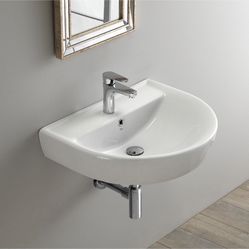 Round White Ceramic Wall Mounted Sink 042 