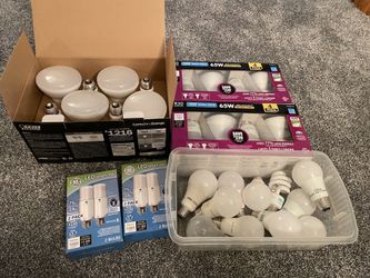 Several multi-packs of recessed and regular Light Bulbs