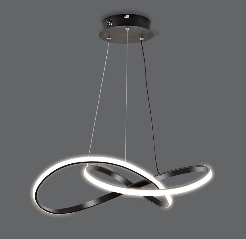 Modern Black Infinity LED Chandelier – Unique Ring Pendant Light Fixture