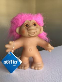 Vintage 1986 Norfin 5” Troll Neon Pink Hair School Dayze Original Tag 