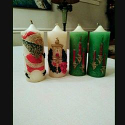 Set Of 4 Vintage Holiday Elegance Pillar Candles 