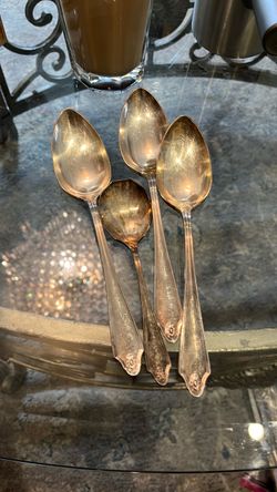 Set of 4 Silver-Plate Spoons with Floral Detail