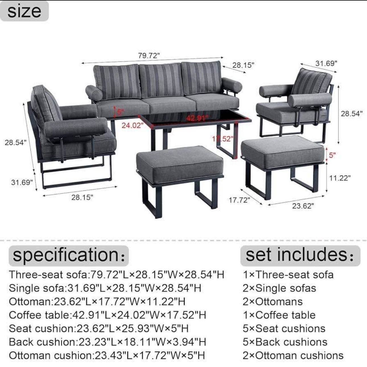 6 pcs brand new patio aluminum set in box