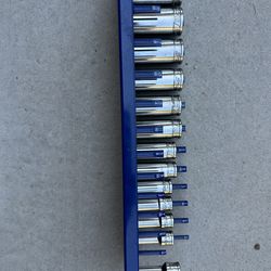 Snap On 3/8" Drive 13 Pc SAE Deep 6 Pt Socket Set  1/4" - 1