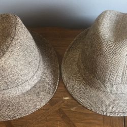 2 Light Brown Fedora Hats