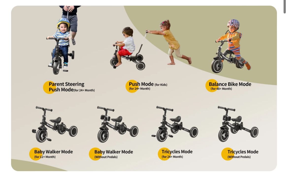 Besrey 7 in 1 Toddler Trike Tricycle for Infant and Kids