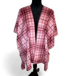 Liz Claiborne Pink Plaid Cardigan Shawl One Size