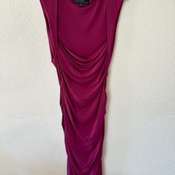 Nicole Miller Ruched Midi Dress, Square Neck Bodycon Cocktail, Pink