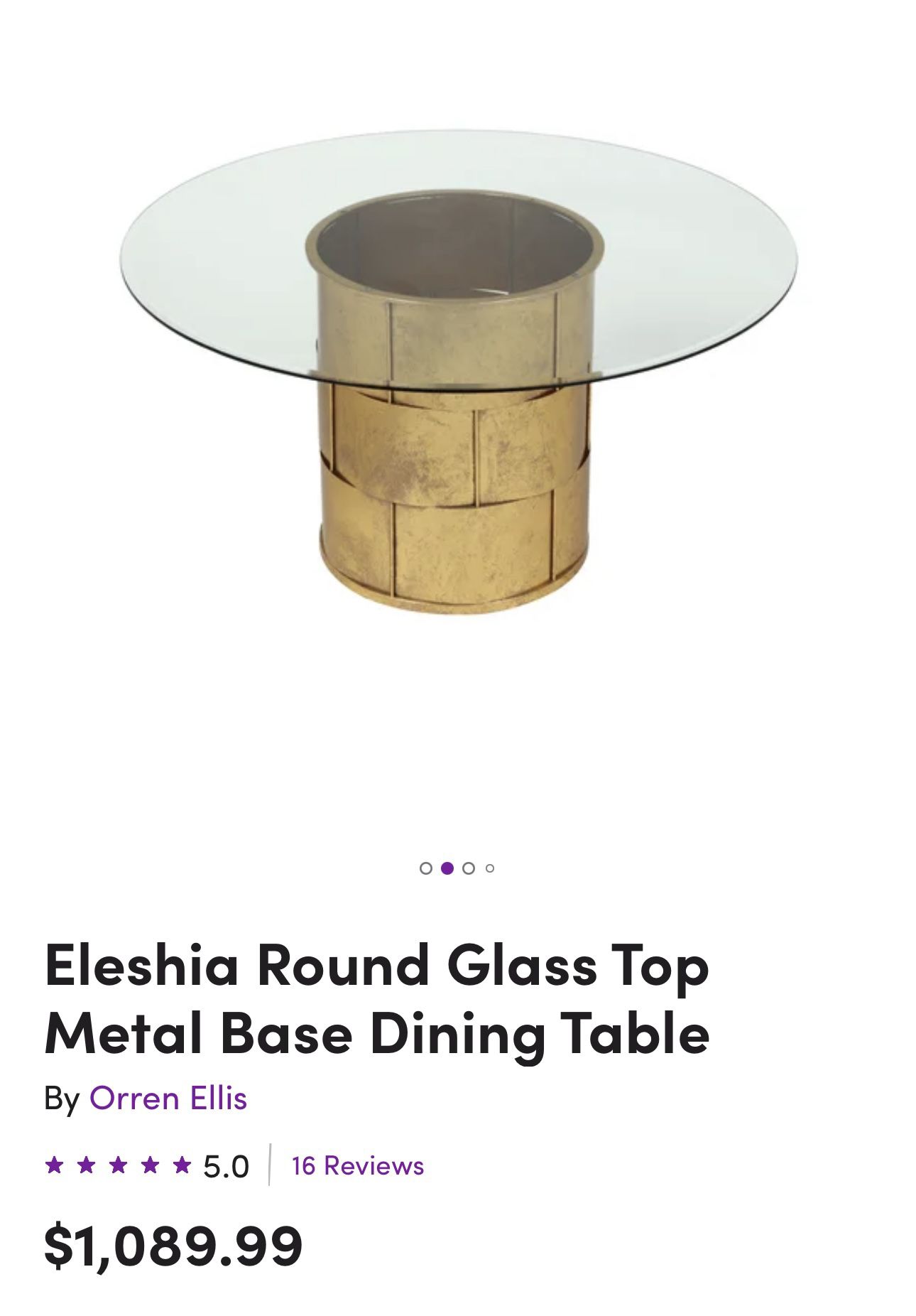 Eleshia Round Glass Top Metal Base Dining Table